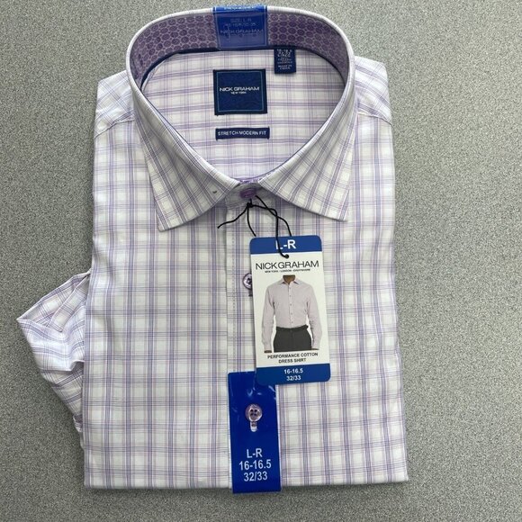 Nick Graham Other - NEW Nick Graham Men's L-R Performance Cotton Dress Shirt 16-16.5 32/33 Stretch